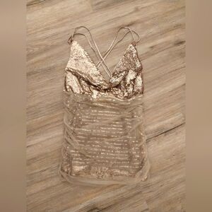 NWT! Arden B. sequin tulle/mesh draped strappy top